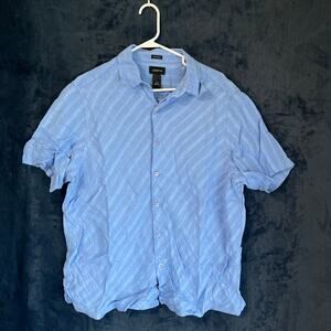 Liz Claiborne Blue 100% Linen Casual Short Sleeve Button Down Shirt Mens Size XL